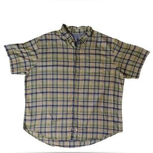 Izod Men's 2XL Short Sleeve Button Down Shirt Blue Green White One Pocket